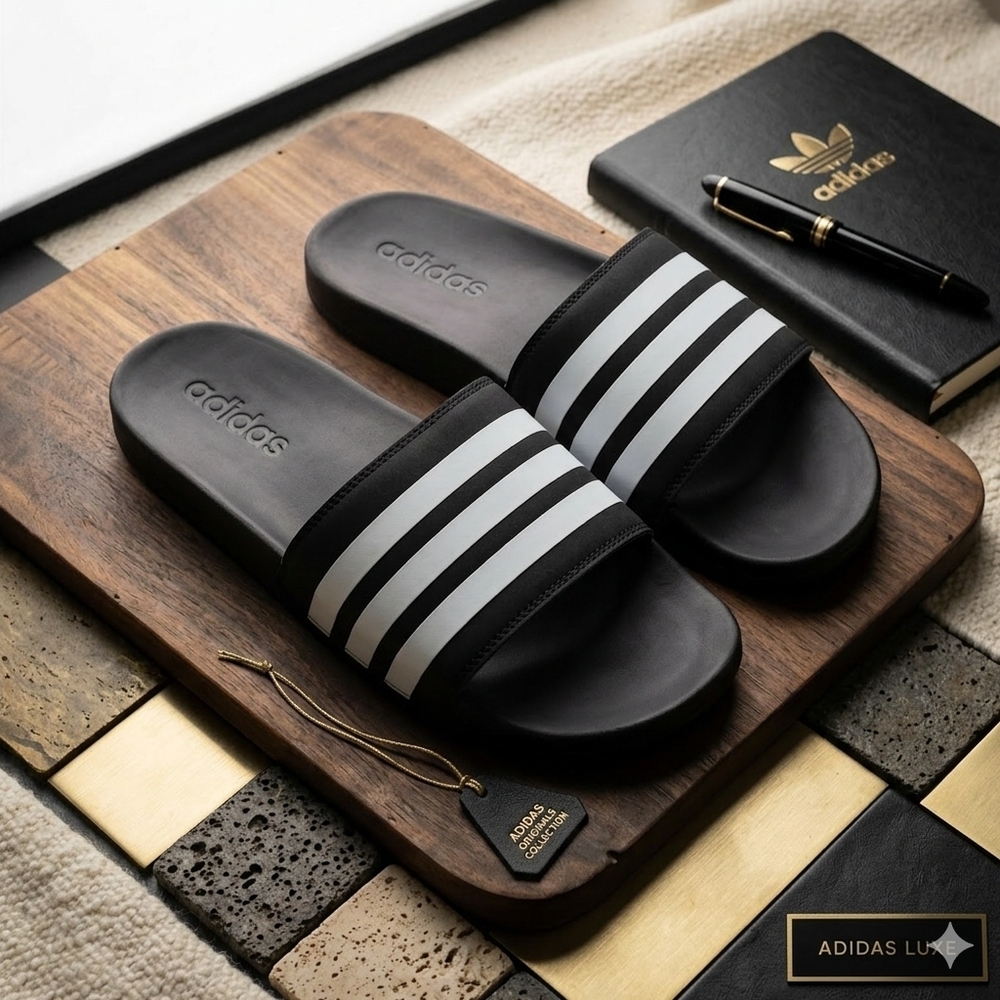Adidas Adilette Comfort Black Slide Sandal with White Stripes Size 11